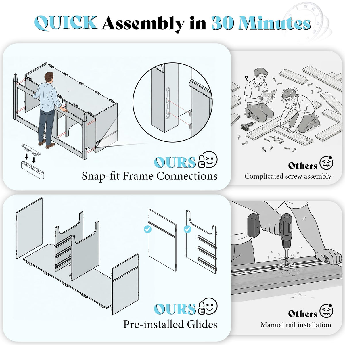AMERLIFE 60â³ Bathroom Vanity with Sink Combo & 3 Storage Drawers