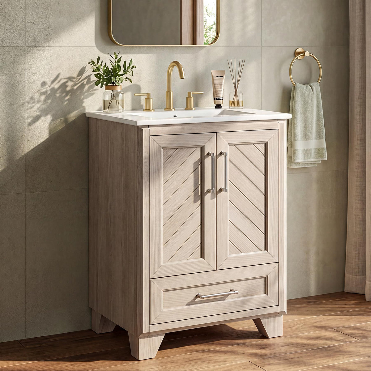 Tribesigns 30 Inch Bathroom Vanity with Sink, Water-Resistant Door, Walnut