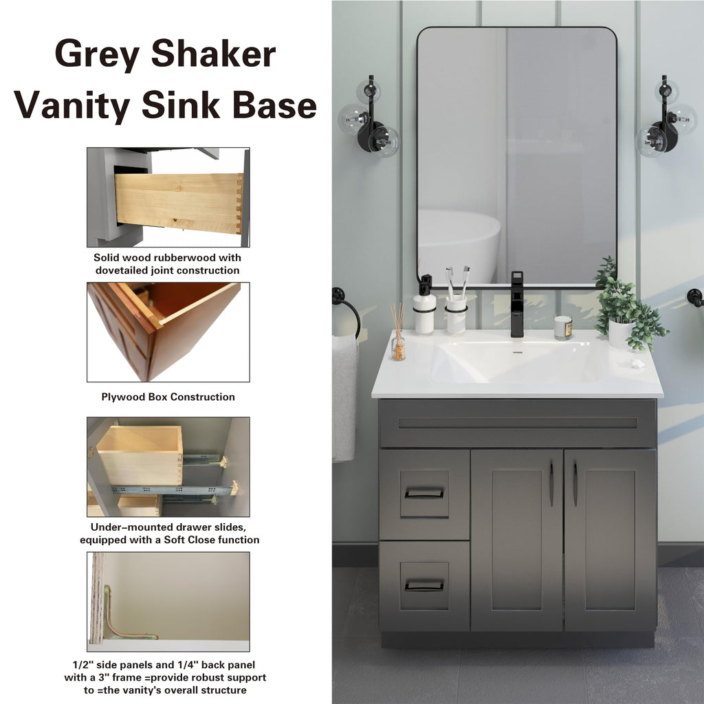 36" Maple Walnut Bathroom Vanity Base â Ready-to-Assemble Sink Cabinet with Drawers, Shaker Style Storage, Base Only, No Top or Sink