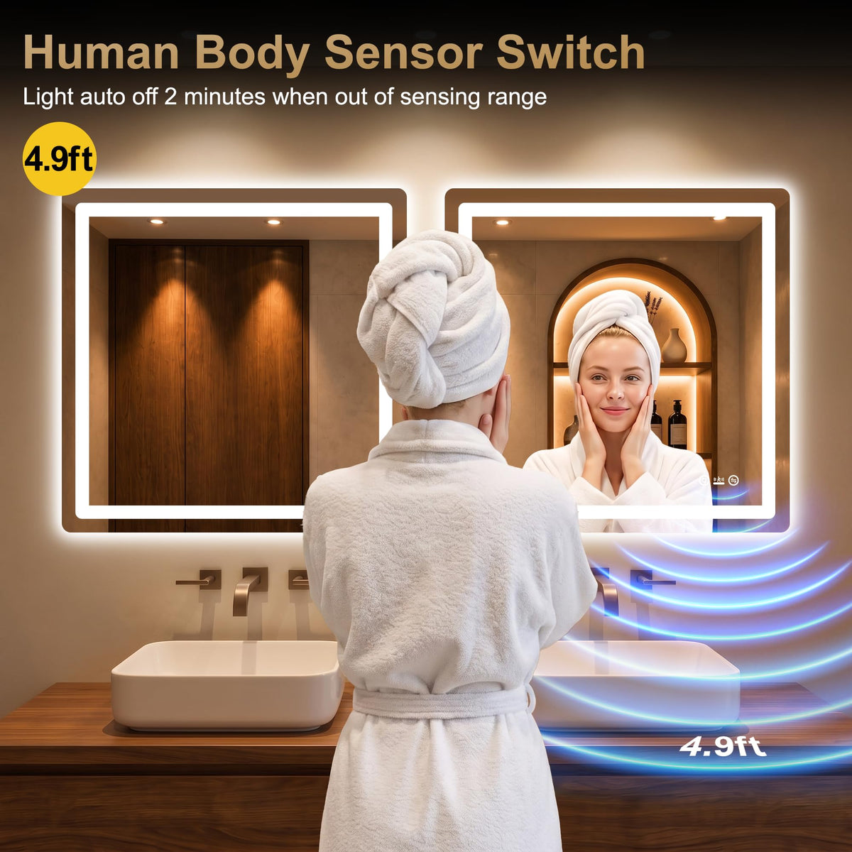 LED Bathroom Vanity Mirror with Lights, 30"x50", Motion Sensor Auto On/Off