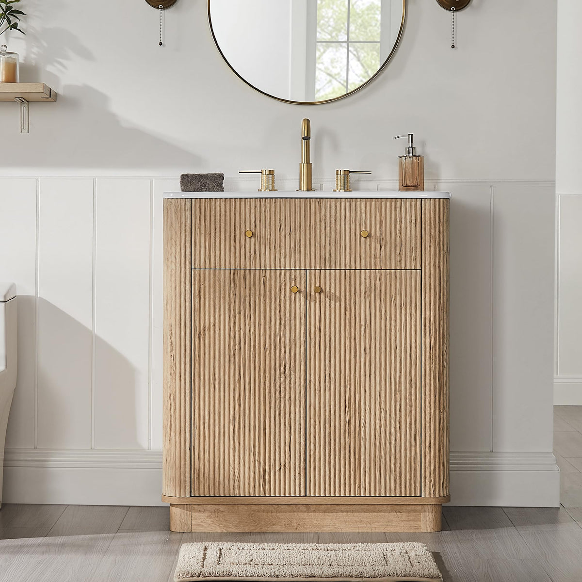 T4TREAM 36" Fluted Bathroom Vanity with Single Sink, Natural Oak