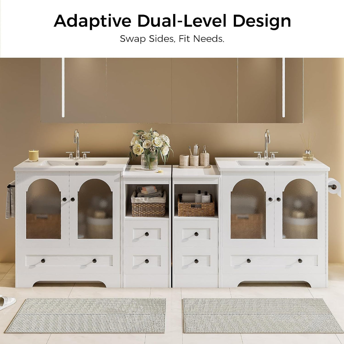 IRONCK 42 Inch Bathroom Vanity with Sink Set, Reversible Design, White