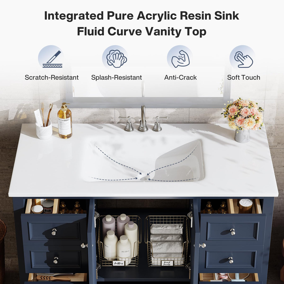 Tribesigns 30" Bathroom Vanity with Sink, Freestanding Bathroom Vanities Cabinet with Ceramic Basin Combo, Bathroom Sink Cabinet with 2 Doors and 1 Drawer, Solid Wooden Frame (Navy Blue, 30 INCH)