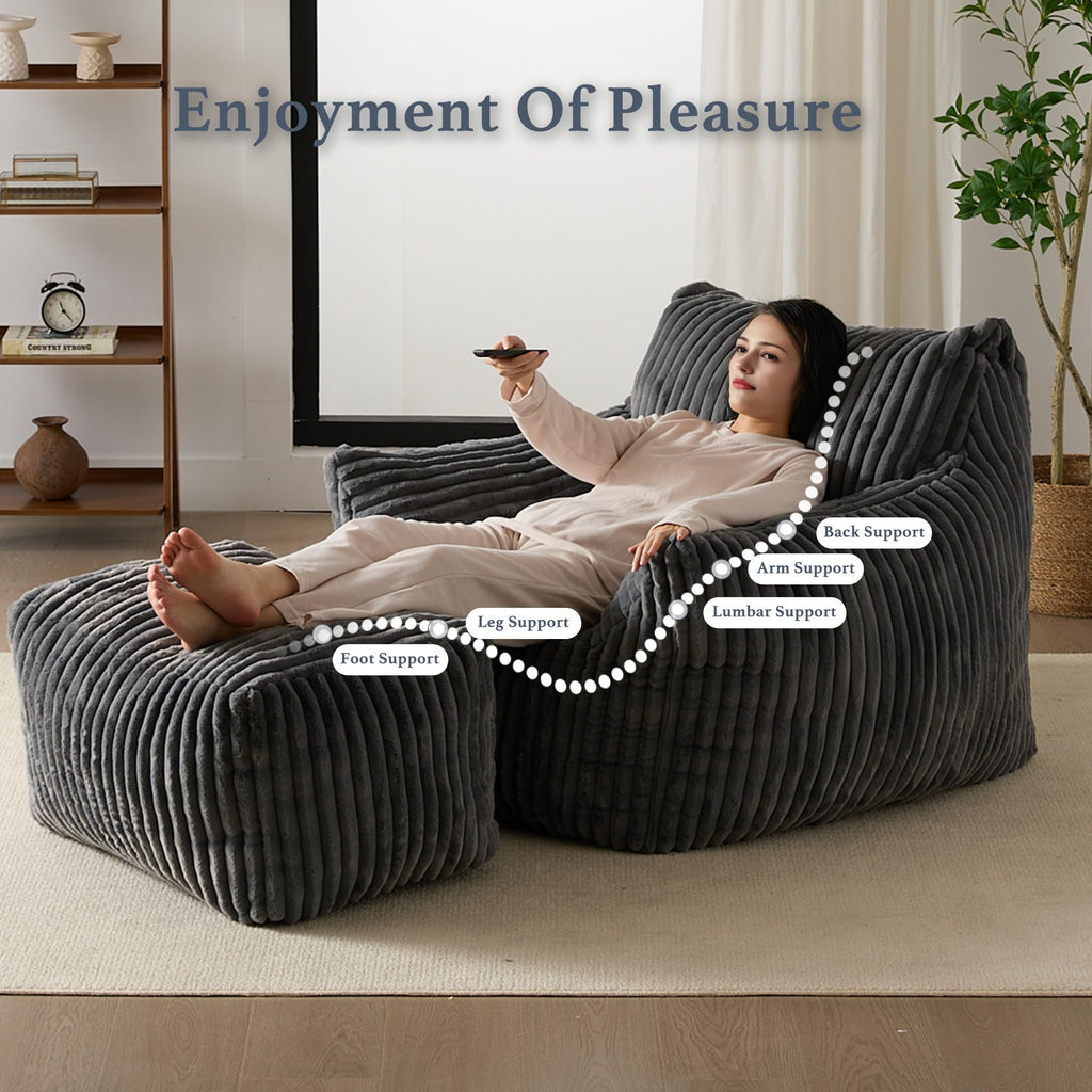 3-in-1 Giant Bean Bag Chair for Adults & Kids, Convertible Floor Sofa to Mattress, Memory Foam Beanbag Chair with Washable Cover, Multi Functional Lounge Couch for Bedroom, Living Room (Dark Grey)