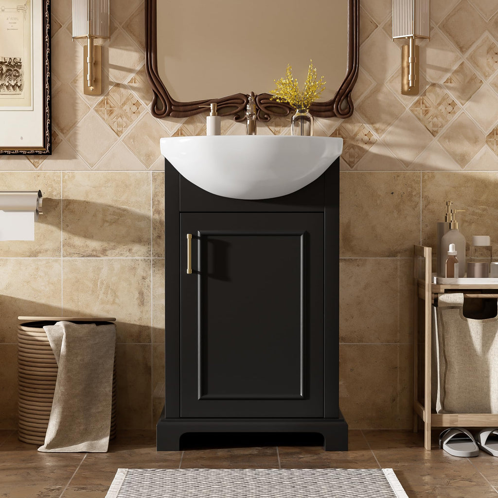 YOPTO 20" Bathroom Vanity with Ceramic Sink, French Style, Black