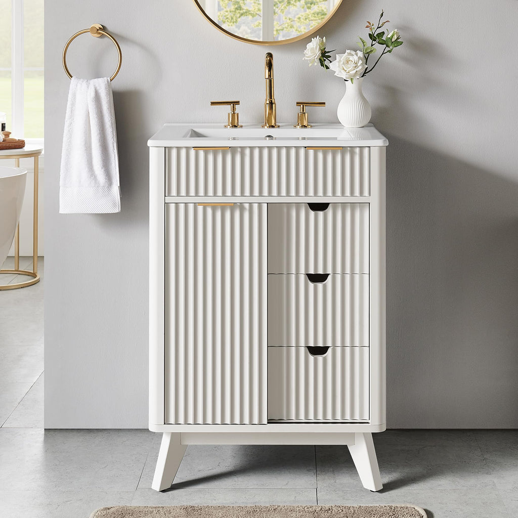 T4TREAM 60" Fluted Bathroom Vanity with Resin Sink Combo, Natural Oak