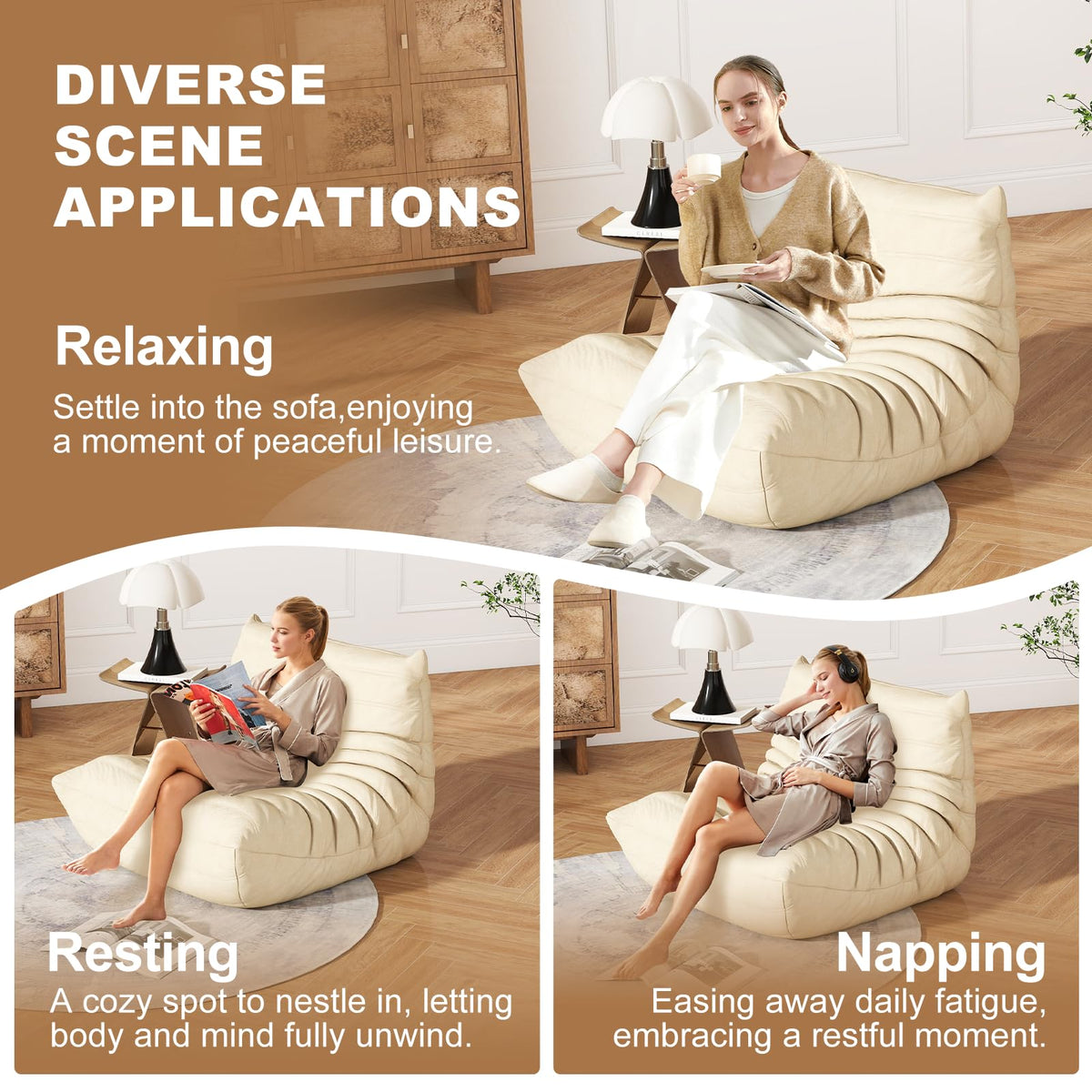 Bean Bag Chair for Adults, Memory Foam Bean Bag Sofa with Waterproof Fabric