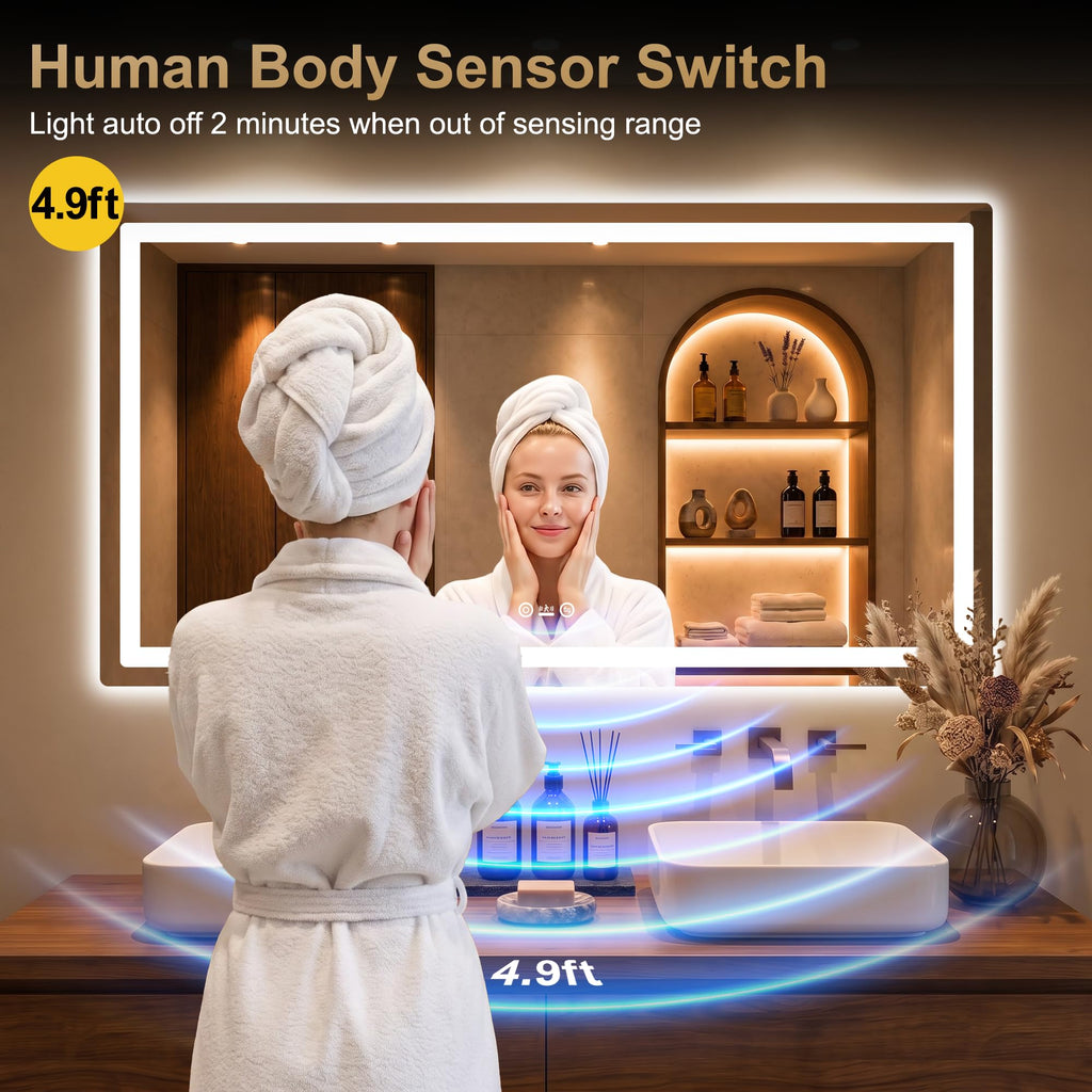 LED Bathroom Vanity Mirror with Lights, 30"x50", Motion Sensor Auto On/Off