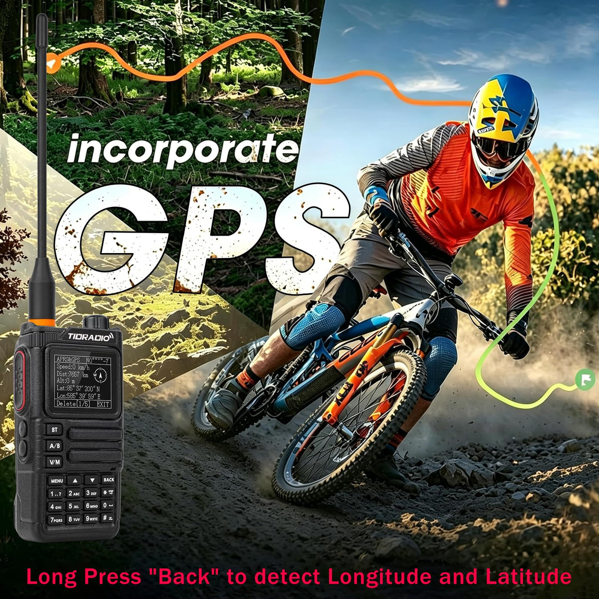 TIDRADIO TD-H9 10W GPS/APRS GMRS Handheld Radio, APP/Web Programming, Bluetoth, Noise Reduction, Repeater Capable, Spectrum Analysis, Compass, Air Band, NOAA, Long Range Walkie Talkies for Off-Roading