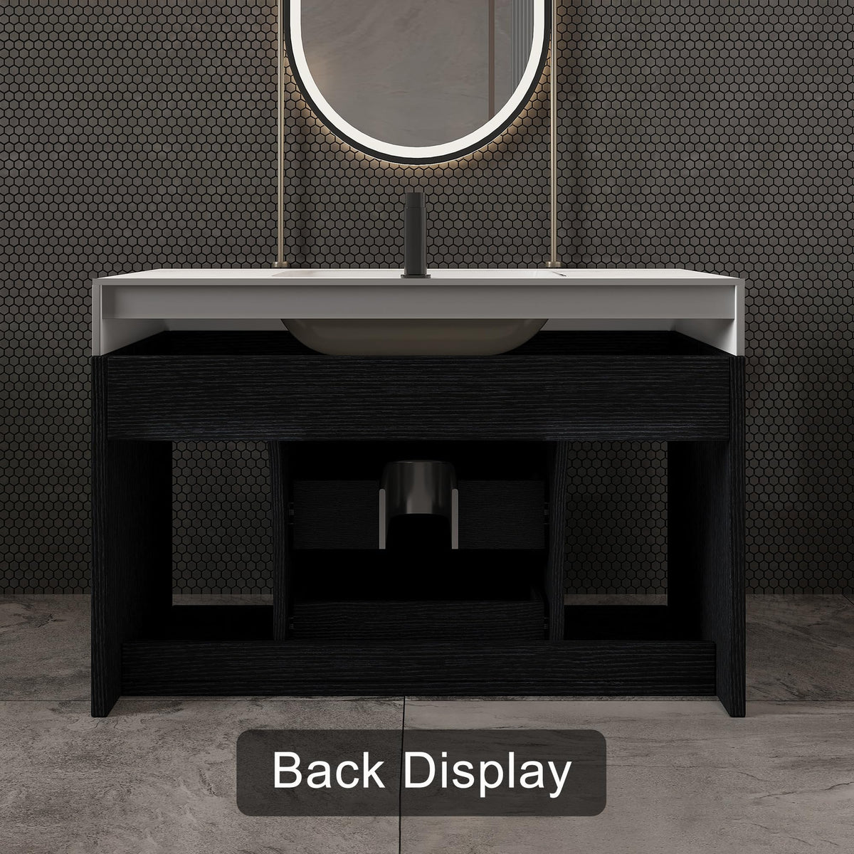 Glintee 40" Floating Bathroom Vanity & Sintered Stone Top, Black
