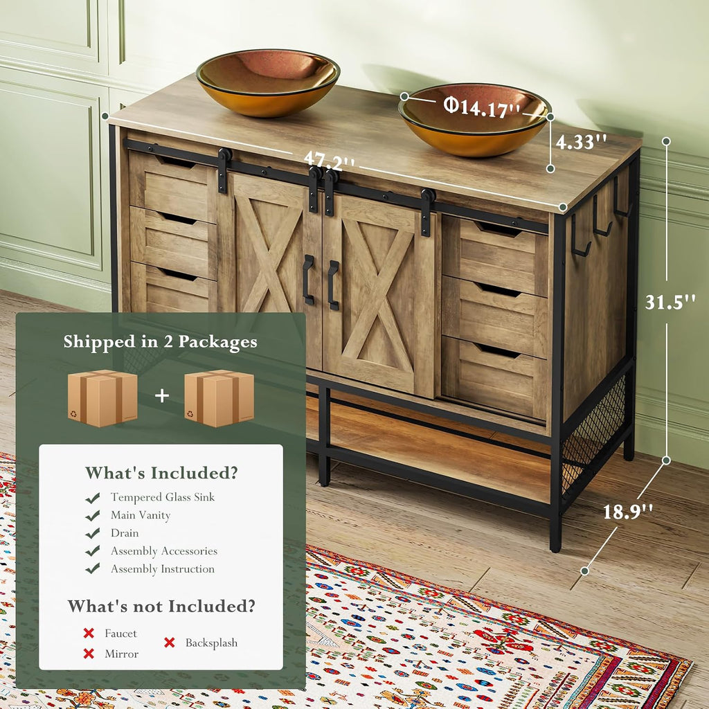 Concho 47'' Farmhouse Bathroom Vanity with Vessel Sink Rustic Brown