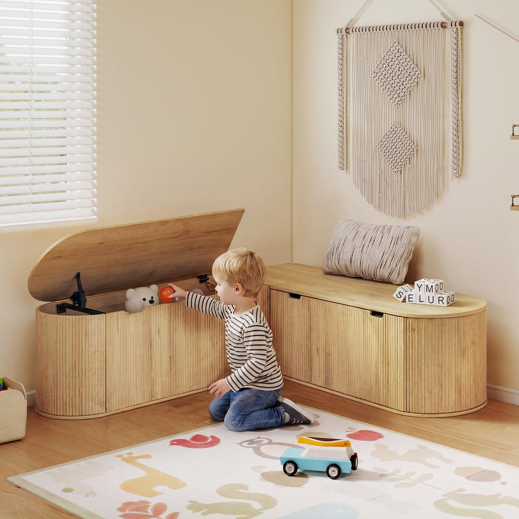 RARZOE 43.3" Fluted Storage Chest, Oval Storage Bench with 4 Wheels,(Green)