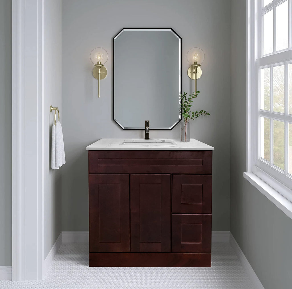 36" Maple Walnut Bathroom Vanity Base â Ready-to-Assemble Sink Cabinet with Drawers, Shaker Style Storage, Base Only, No Top or Sink