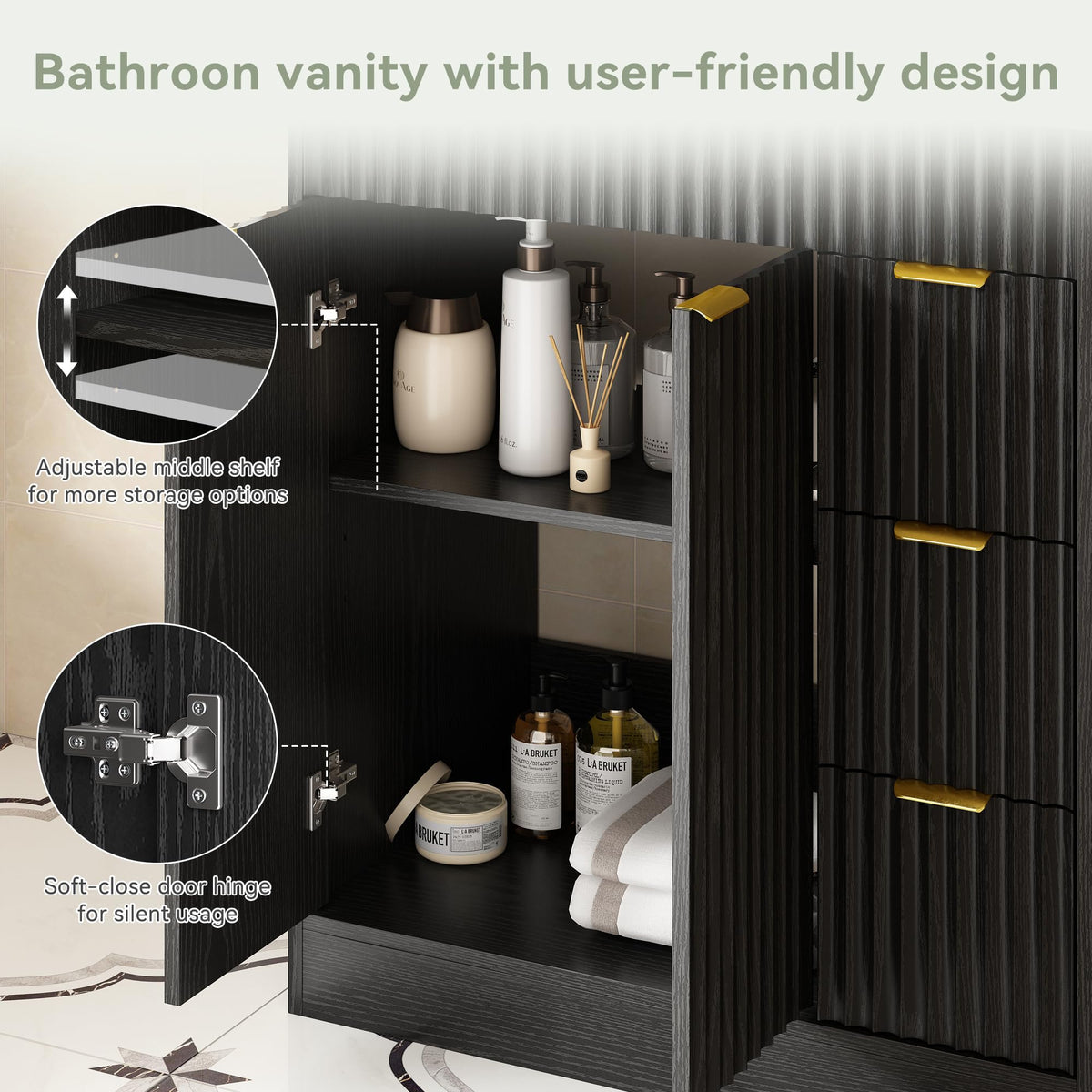 36" Bathroom Vanity with Sink Modern Oak