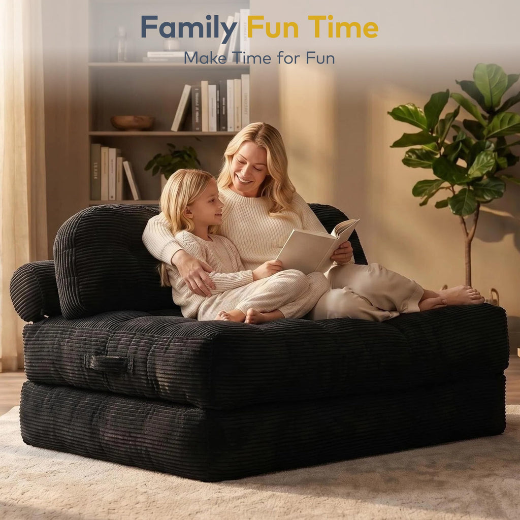 Convertible Corduroy Floor Sofa, 3-in-1 Folding Lazy Sofa Bed with Adjustable Backrest, Soft Bean Bag Chair Lounger for Living Room, Bedroom, Guest Room, Oversized Sleeper Chair