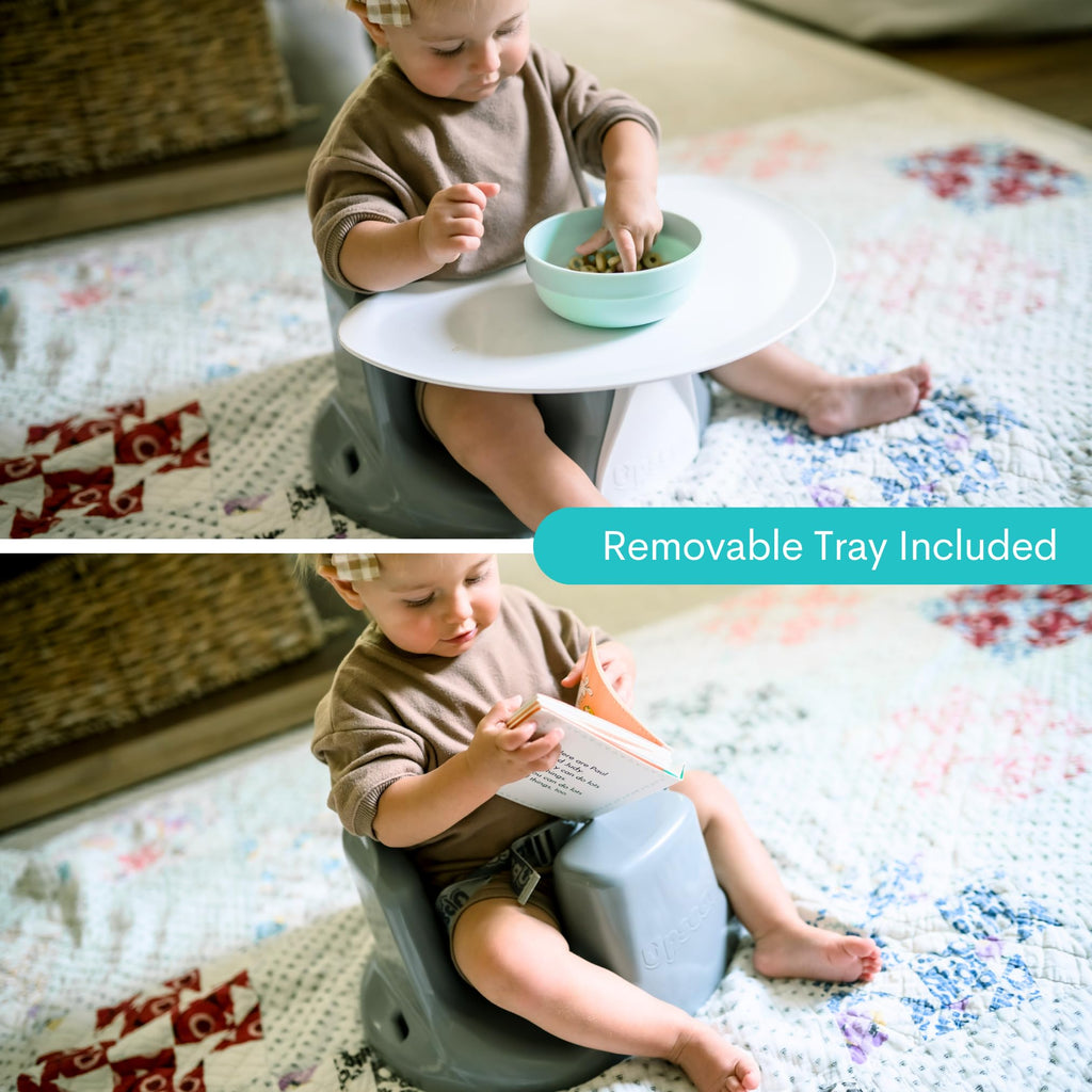 Upseat â The Original Ergonomic Baby Floor & Booster Seat with Tray, Developed with Physical Therapists for Upright Posture & Healthy Hip Development, 4â24 Months, Extra-Large Tray (Sage)
