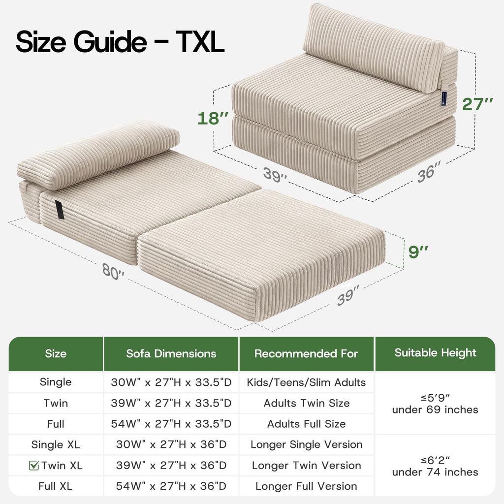 Folding Sofa Bed Convertible 4 in 1 Sleeper Chair Gray Single
