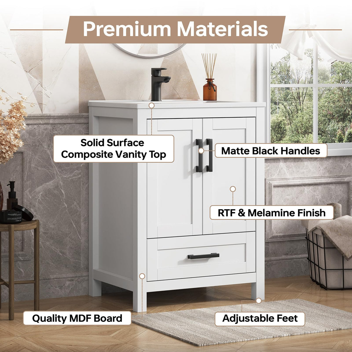 36 Inch Modern Bathroom Vanity with Sink, Black