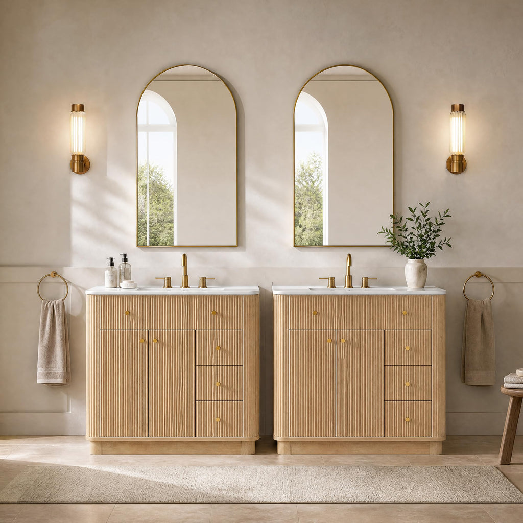 T4TREAM 36" Fluted Bathroom Vanity with Single Sink, Natural Oak
