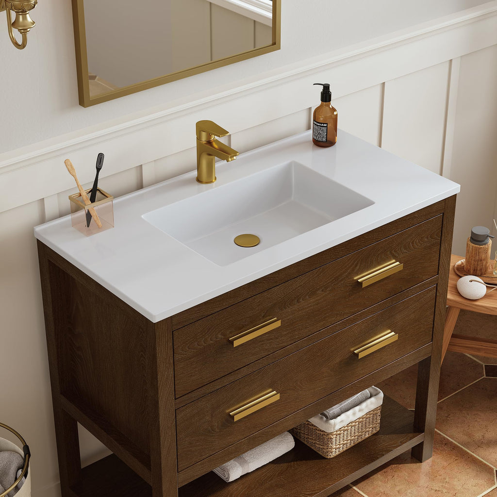 42 Inch Bathroom Vanity with Sink, Fully-Assembled, Walnut