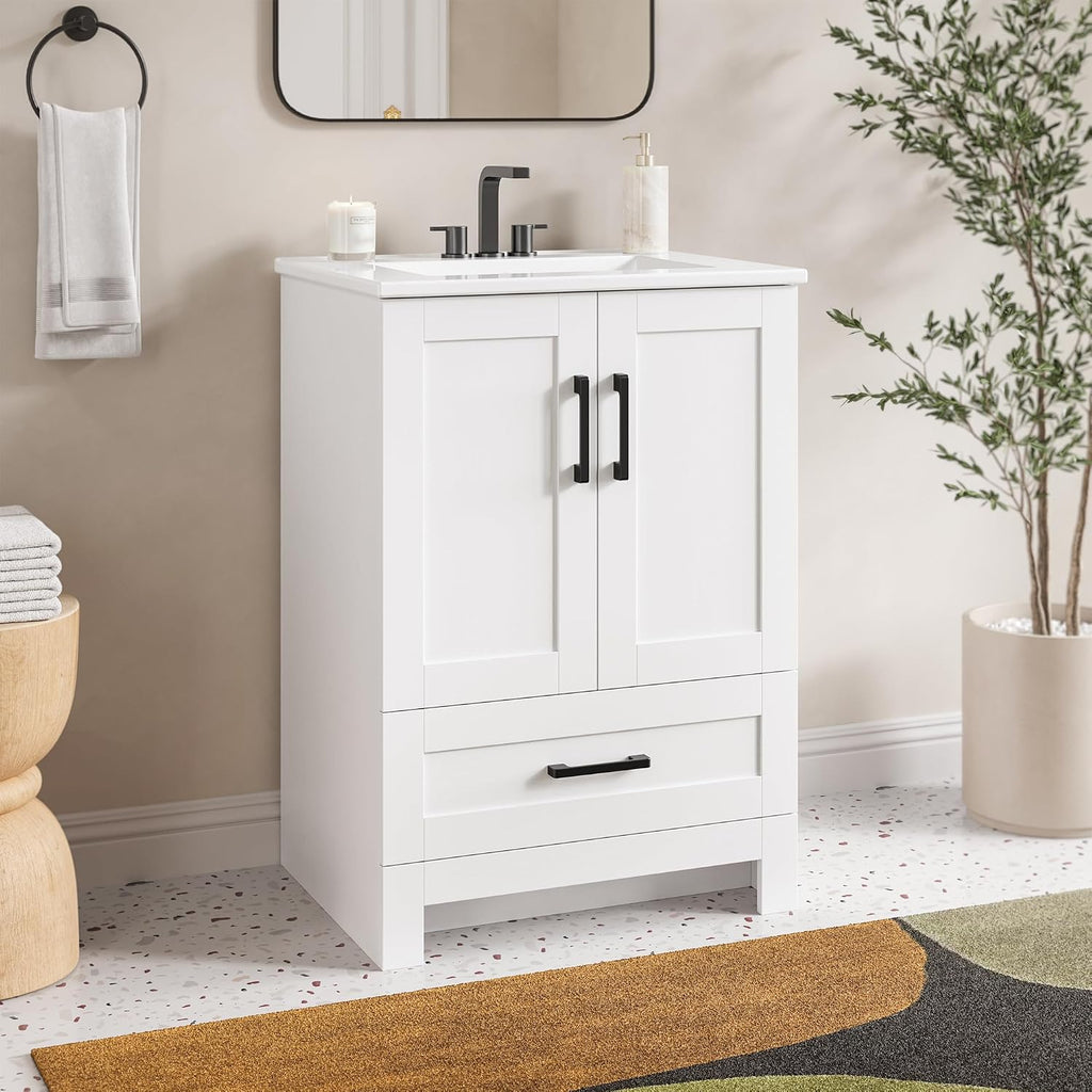IRONCK 24" Bathroom Vanity with Sink, 1 Soft-Close Drawer & 2 Doors, White