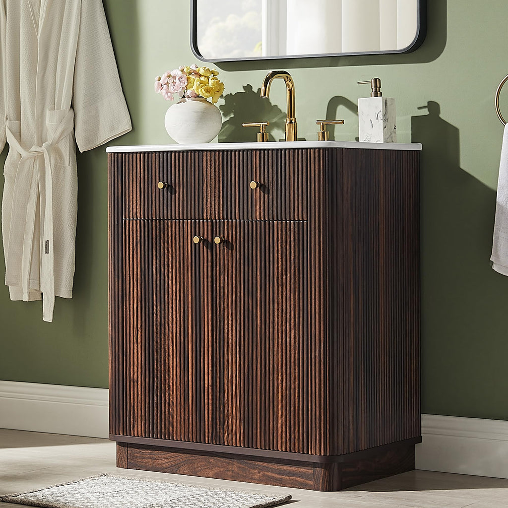 T4TREAM 36" Fluted Bathroom Vanity with Single Sink, Natural Oak