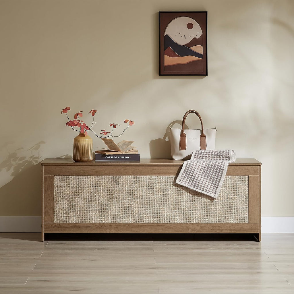 51.2" Storage Chest Extra Large, Rattan Storage Bench,(Cherry Brown