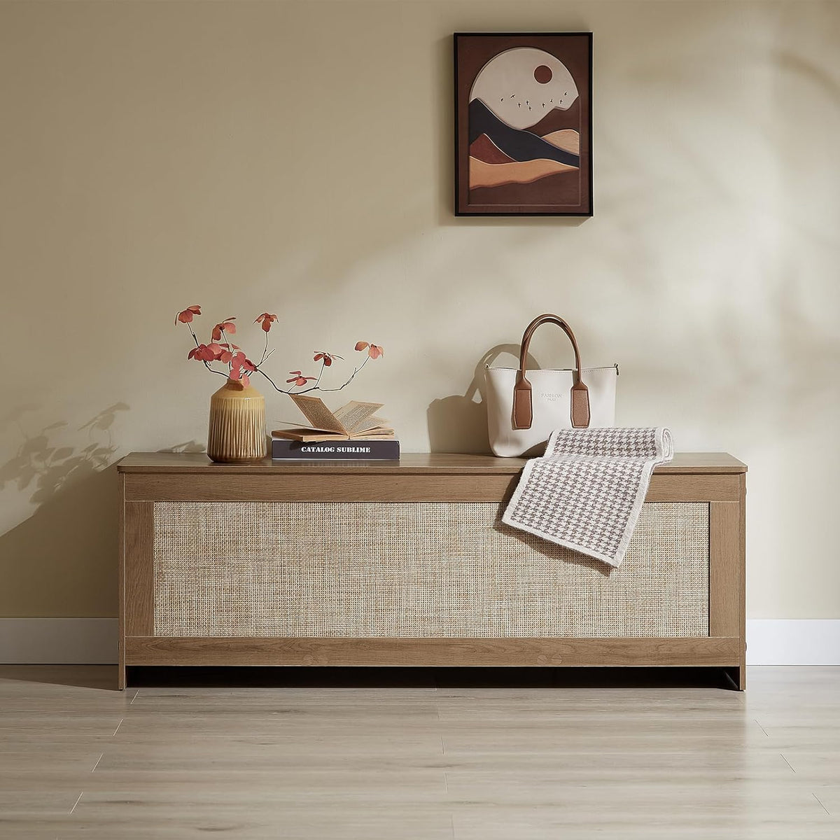 51.2" Storage Chest Extra Large, Rattan Storage Bench,(Cherry Brown