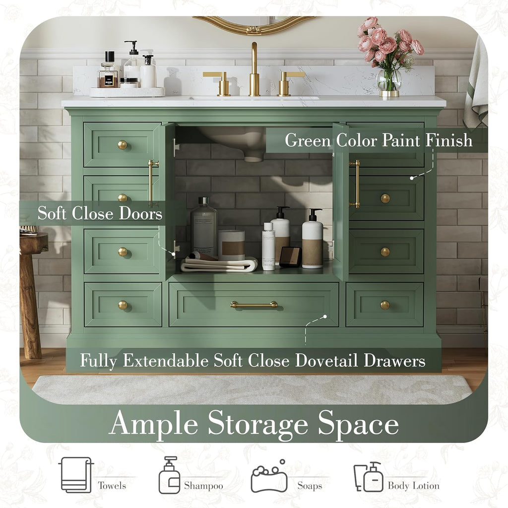 48 Inch Bathroom Vanity with Sink, Fully Assembled, Green