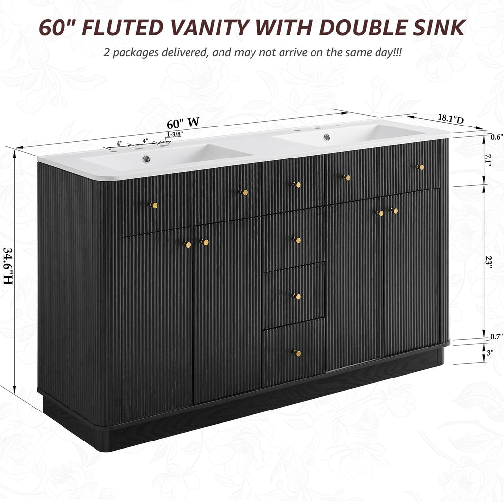 T4TREAM 36" Fluted Bathroom Vanity with Single Sink, Natural Oak