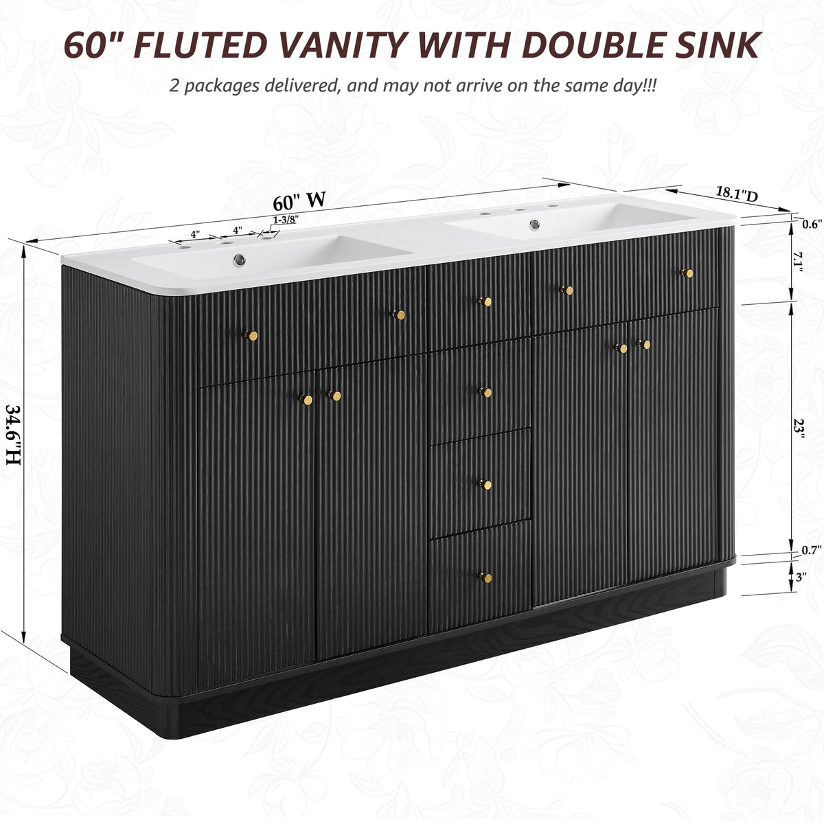 T4TREAM 36" Fluted Bathroom Vanity with Single Sink, Natural Oak