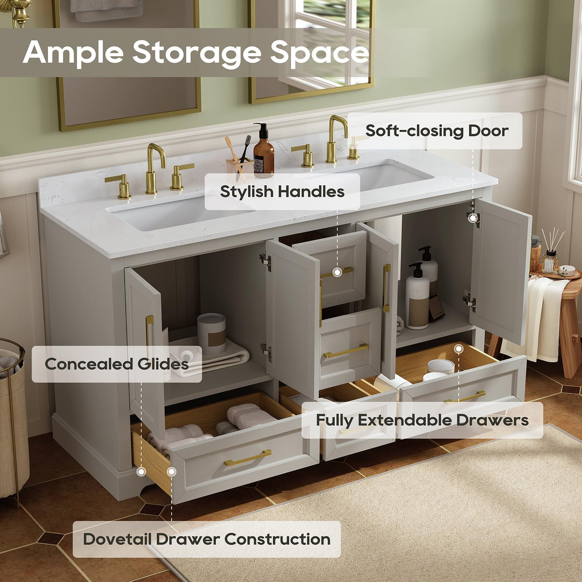 48 inch Bathroom Vanity with Sink, Green