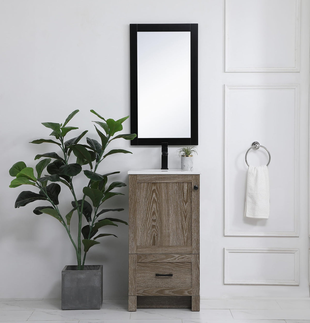 18" Pre-Assembled Bathroom Vanity with Sink, Engineered Wood, Ivory White Engineered Marble Countertop Included, Single Oval Porcelain Sink, 1 Soft-Close Drawers, Expresso