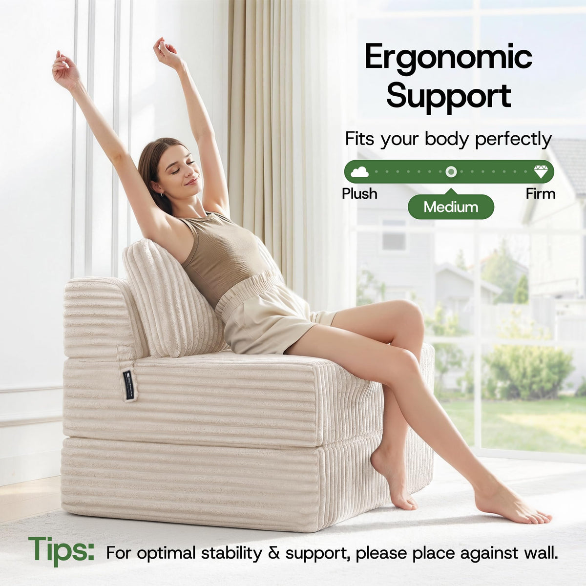 Folding Sofa Bed Convertible 4 in 1 Sleeper Chair Gray Single
