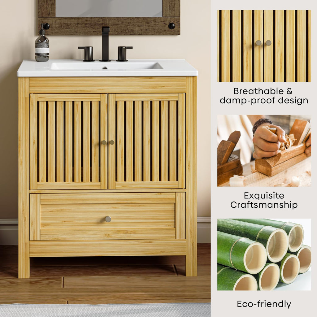 30" Bathroom Vanity with Sink, Modern Bathroom Cabinet, White