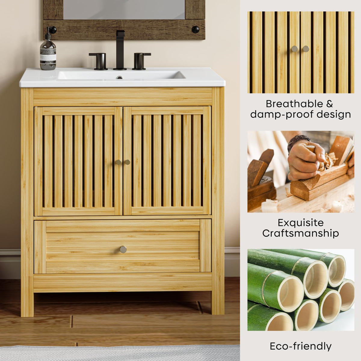30" Bathroom Vanity with Sink, Modern Bathroom Cabinet, White