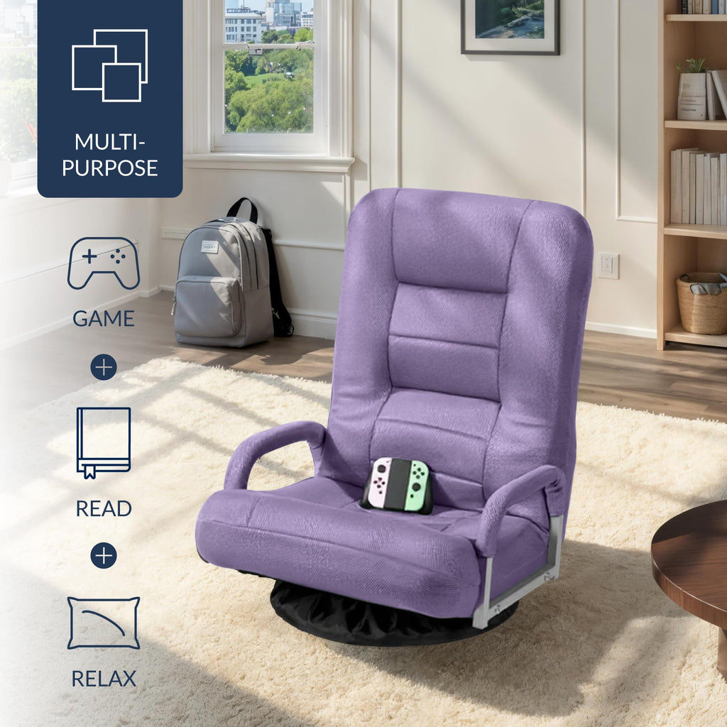 Best Choice Products Swivel Gaming Chair 360 Degree Multipurpose Floor Chair Rocker for TV, Reading, Playing Video Games w/Lumbar Support, Armrest Handles, Adjustable Foldable Backrest - Black/Black