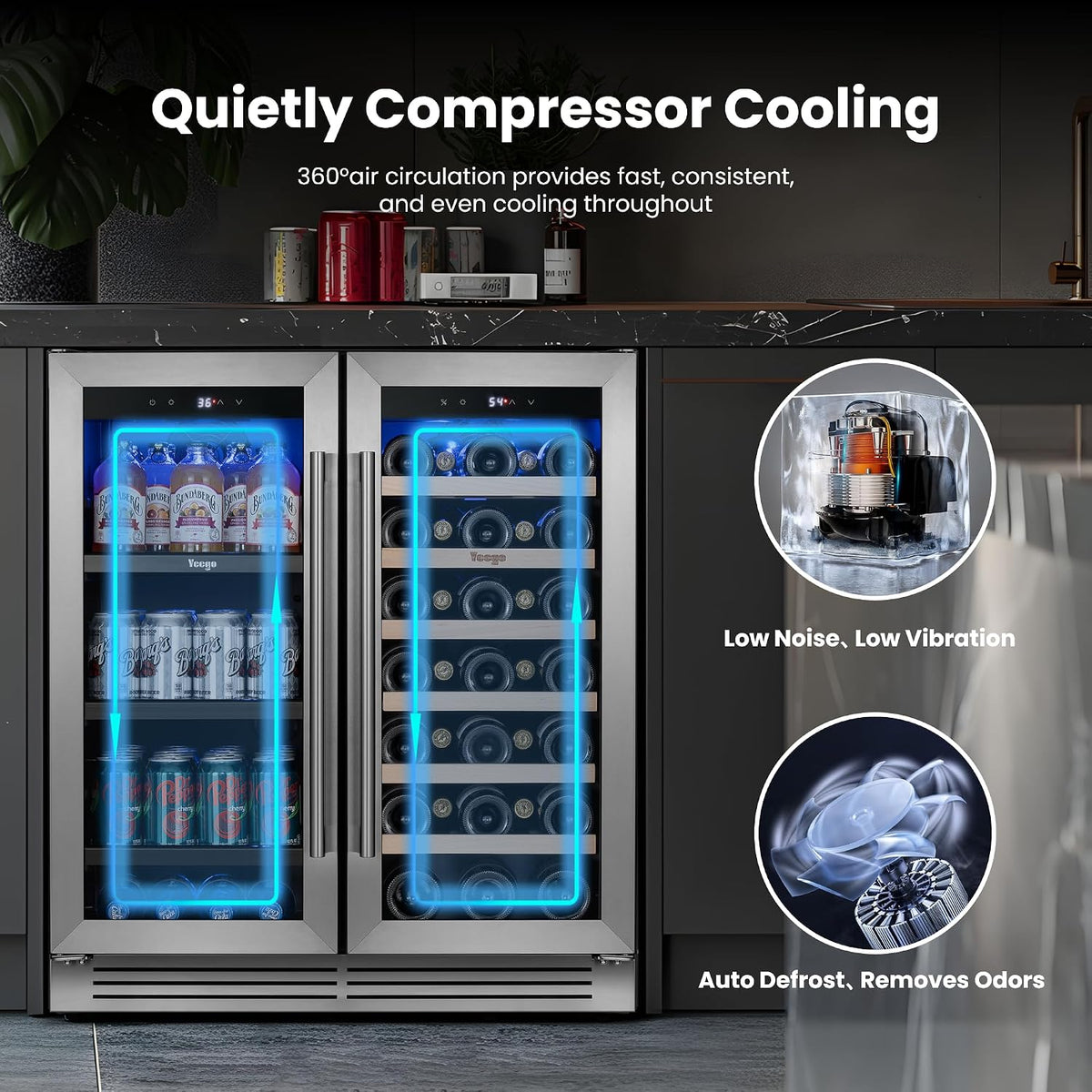 Yeego 30 Inch Wine and Beverage Refrigerator with 80 Can and 33 Bottle