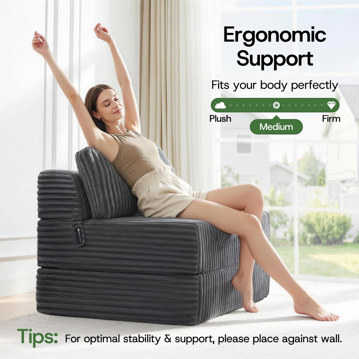 Folding Sofa Bed Convertible 4 in 1 Sleeper Chair Gray Single