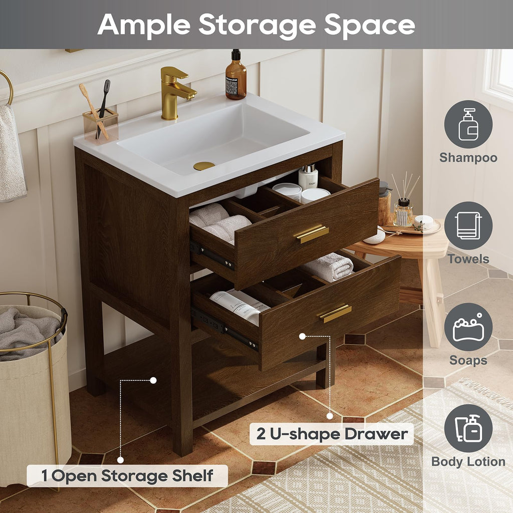 42 Inch Bathroom Vanity with Sink, Fully-Assembled, Walnut