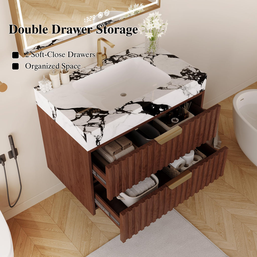 36 Inch Bathroom Vanity with Sink, Black Floating Wall Mounted Vanity