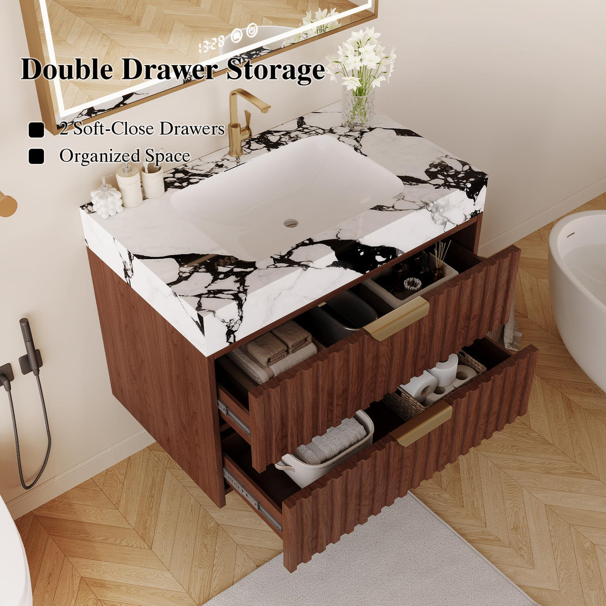 36 Inch Bathroom Vanity with Sink, Black Floating Wall Mounted Vanity