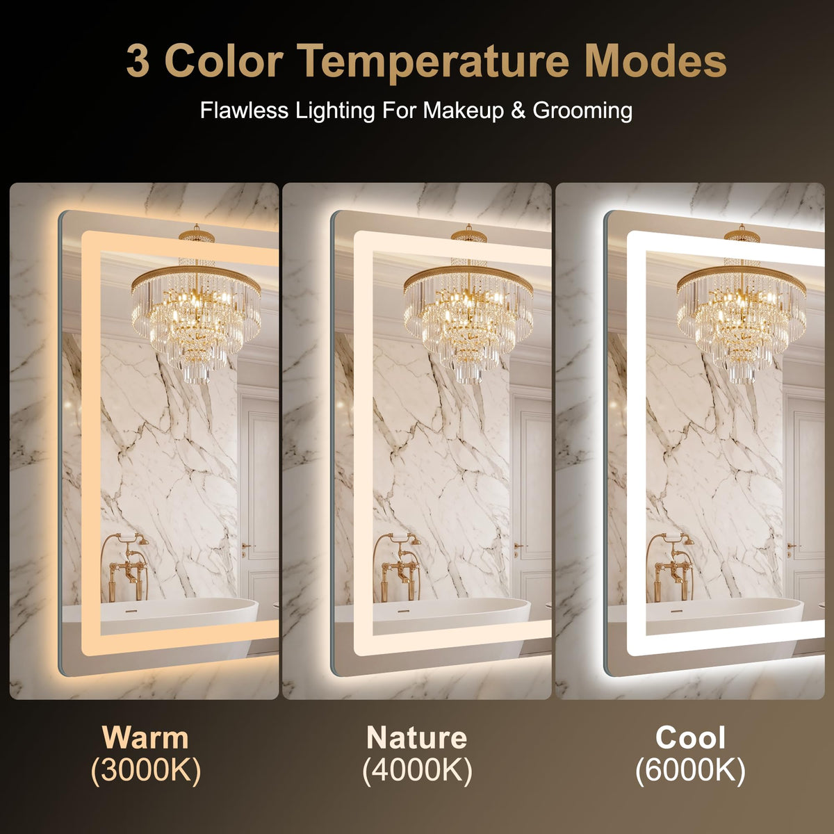 LED Bathroom Vanity Mirror with Lights, 30"x50", Motion Sensor Auto On/Off