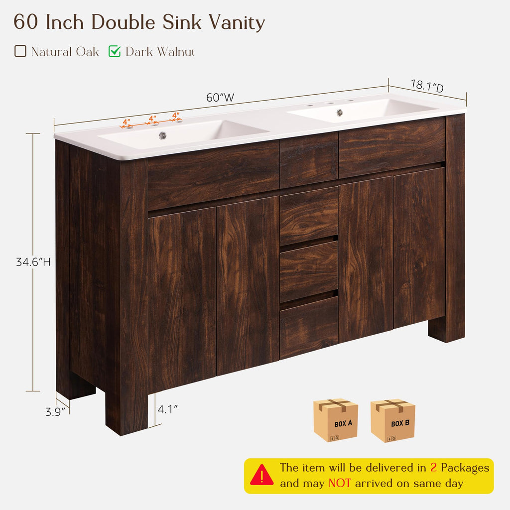 T4TREAM 47.6 Inch Modern Bathroom Vanity with Double Sink, Natural Oak