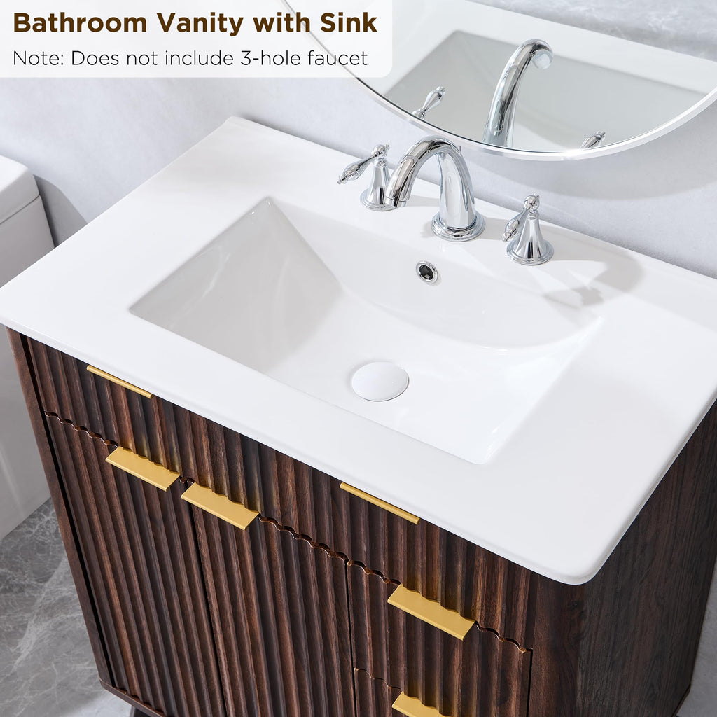 T4TREAM 60" Fluted Bathroom Vanity with Resin Sink Combo, Natural Oak