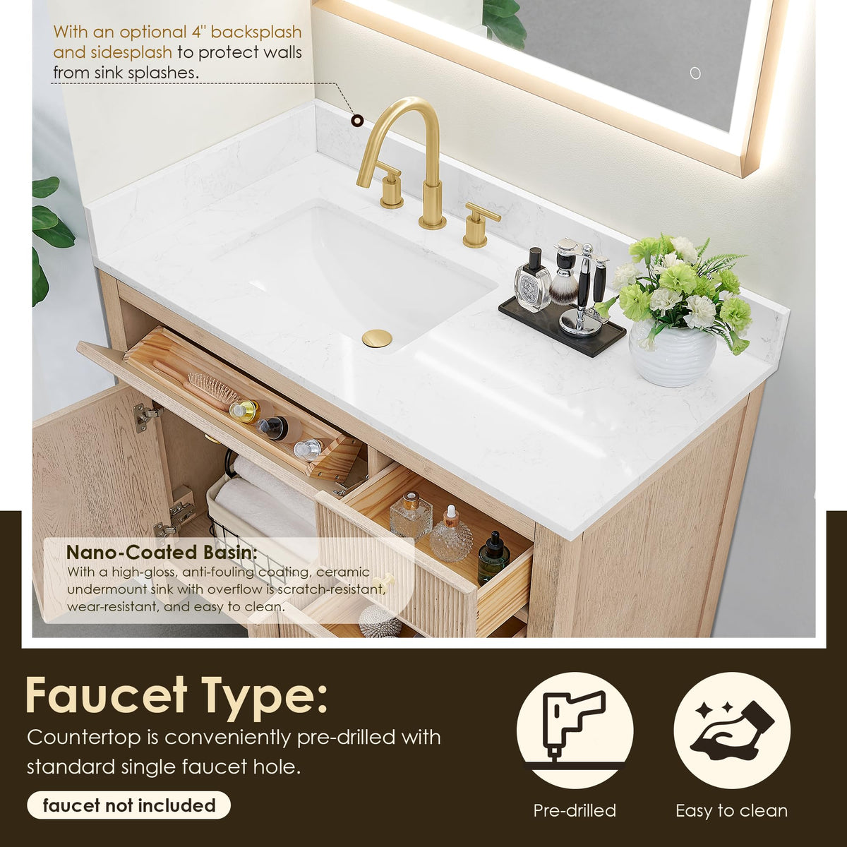 48 Inch Bathroom Vanity with Sink Modern Single Vanities with Countertop