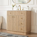 T4TREAM 36" Fluted Bathroom Vanity with Single Sink, Natural Oak