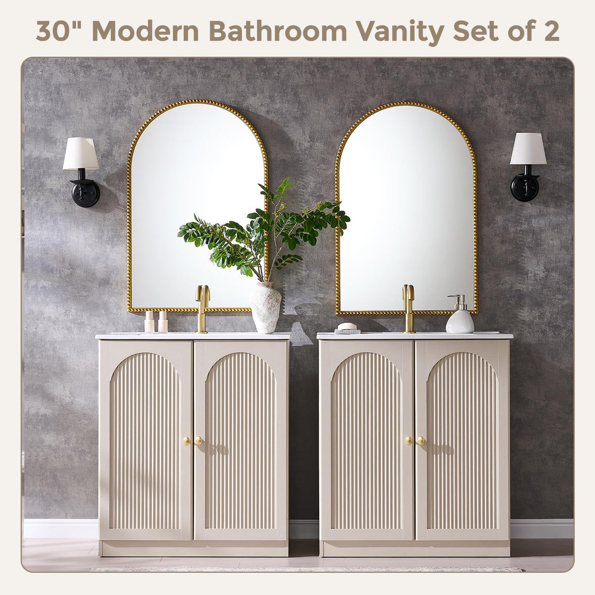 IFBUY 30 Inch Arched Bathroom Vanity with Sink, Fluted Design, Natural Oak