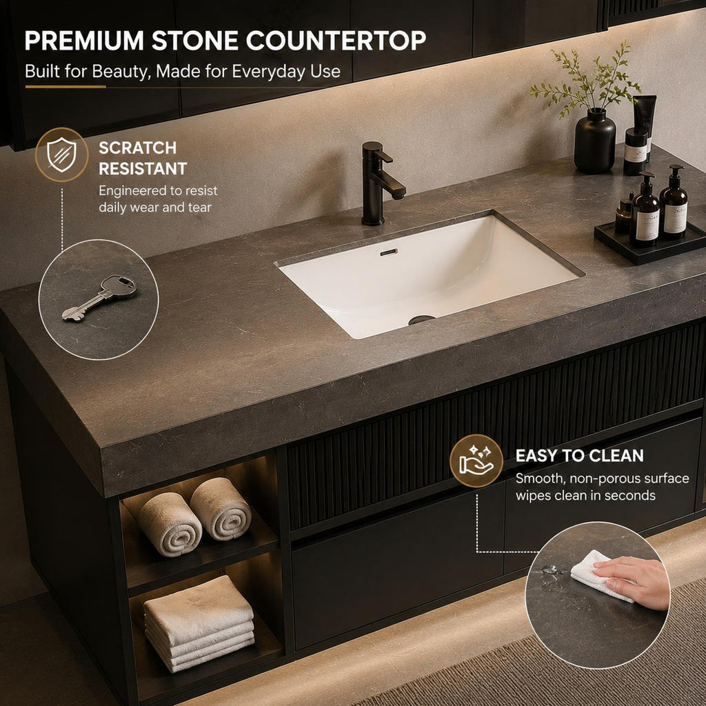 52 in Floating Single Sink Bathroom Vanity with LED Mirror