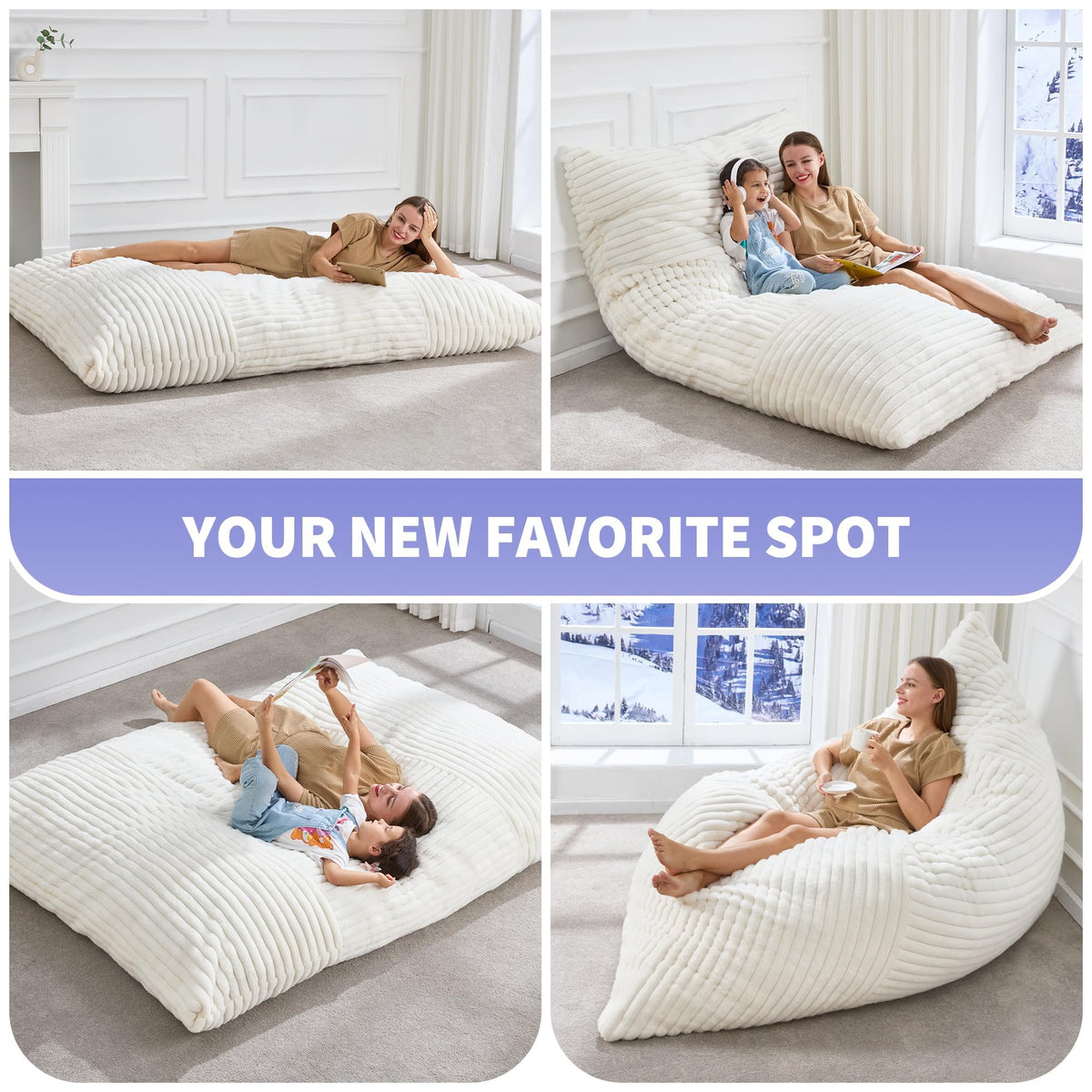 Hobestluk Adult Bean Bag Chair 3 in 1 Convertible Large Bean Bag Sofa